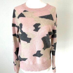 SAKS CASHMERE CAMO INTARSIA SWEATER PINK & GREY COMBO SIZE XS